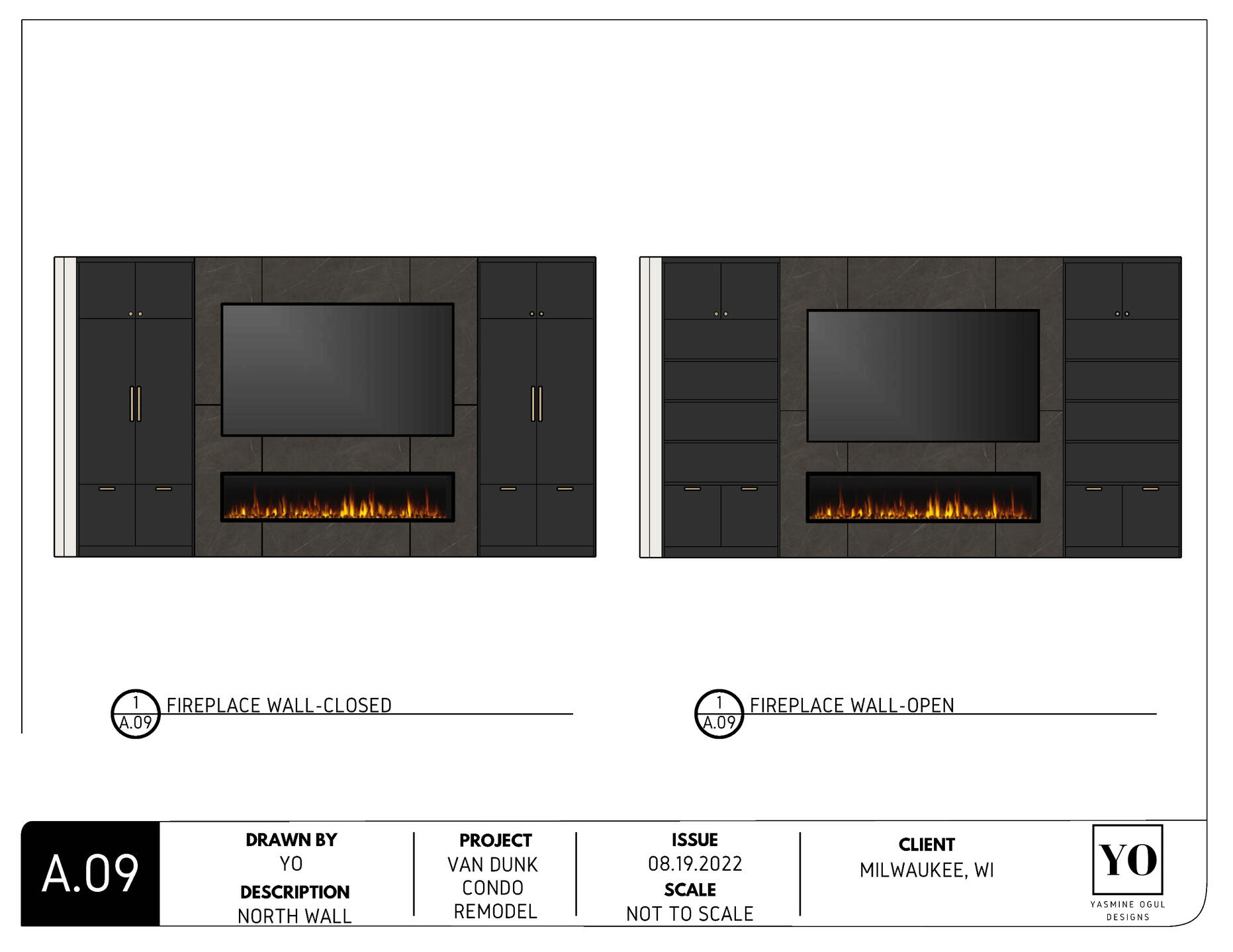 Fireplace wall elevation